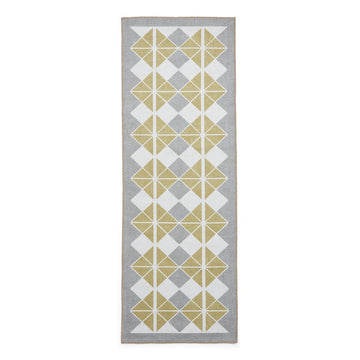 Washable Victoria H1184 Modern Vintage Diamond Grid Triangular Tessellation Lightweight Printed Polyester Flatweave Grey/Yellow Rug-Think Rugs-Rug Love - The Most Loved Rug Store